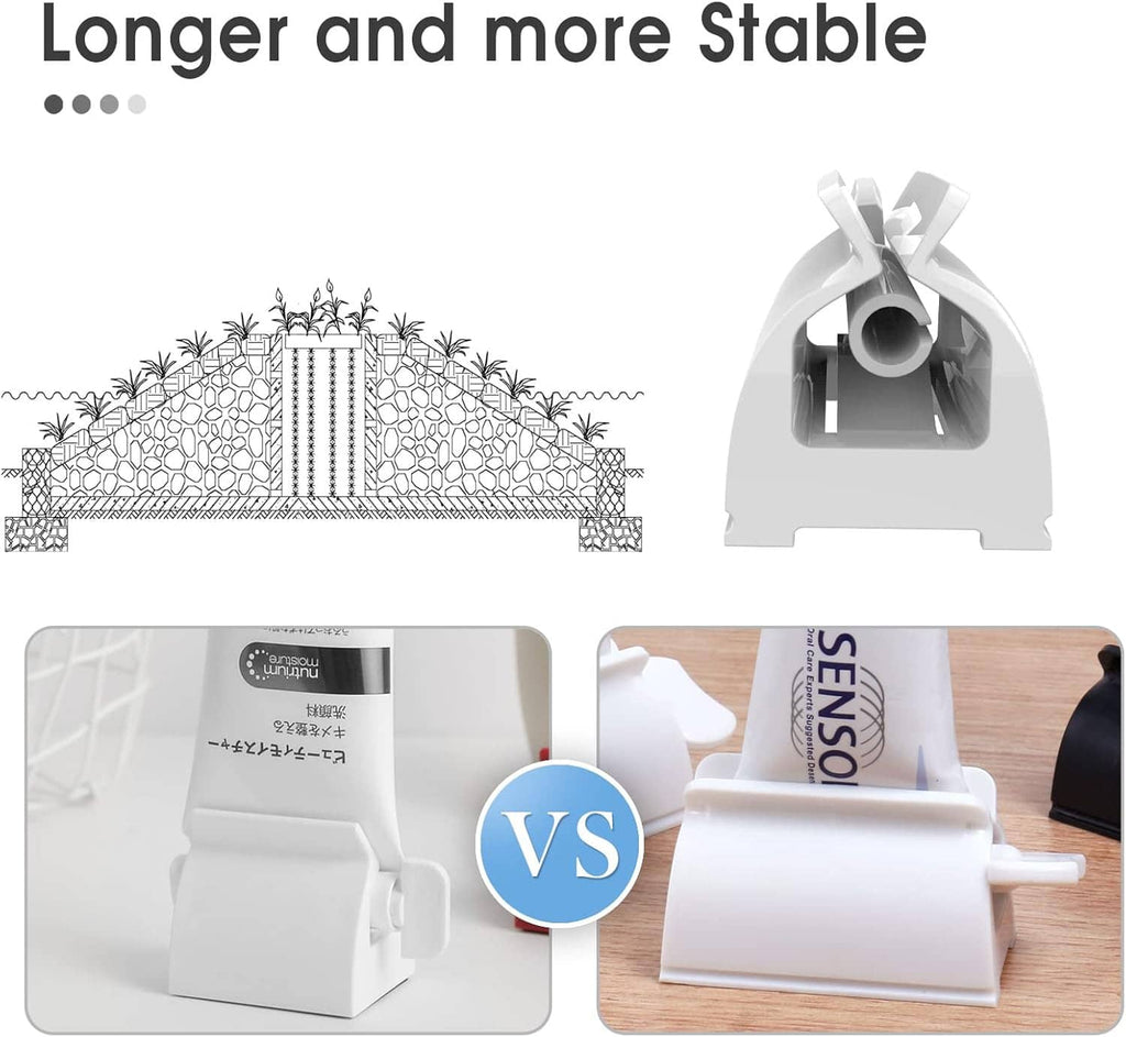 Toothpaste tube squeezer bracket design for stable squeezing, shown in comparison views