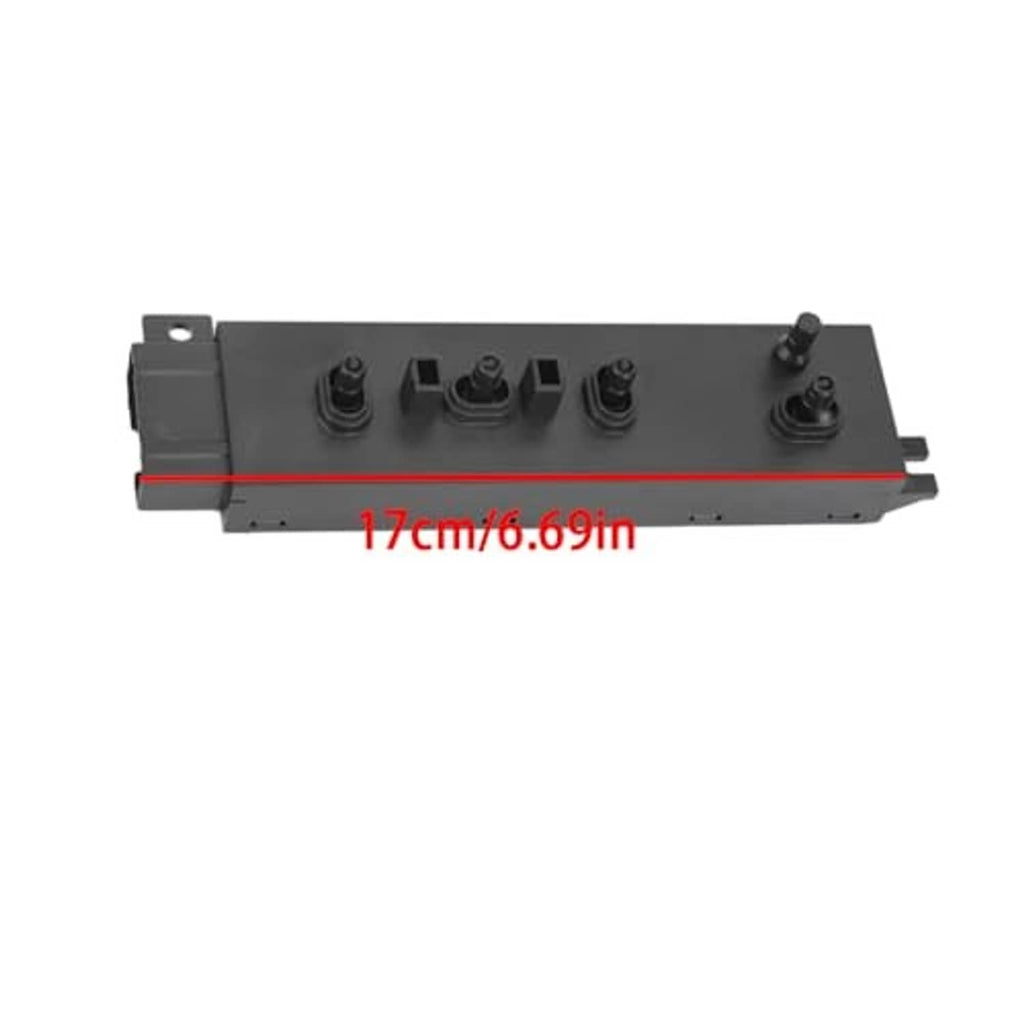 Black power seat switch panel with five rocker buttons and central knob, front right side