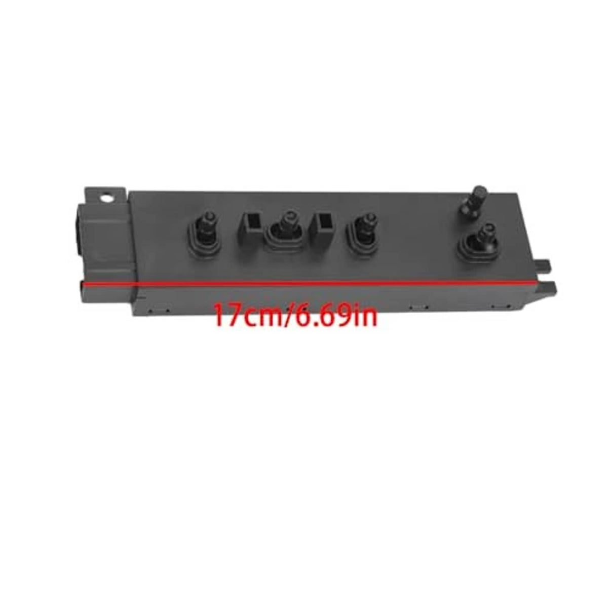 Black power seat switch panel with five rocker buttons and central knob, front right side