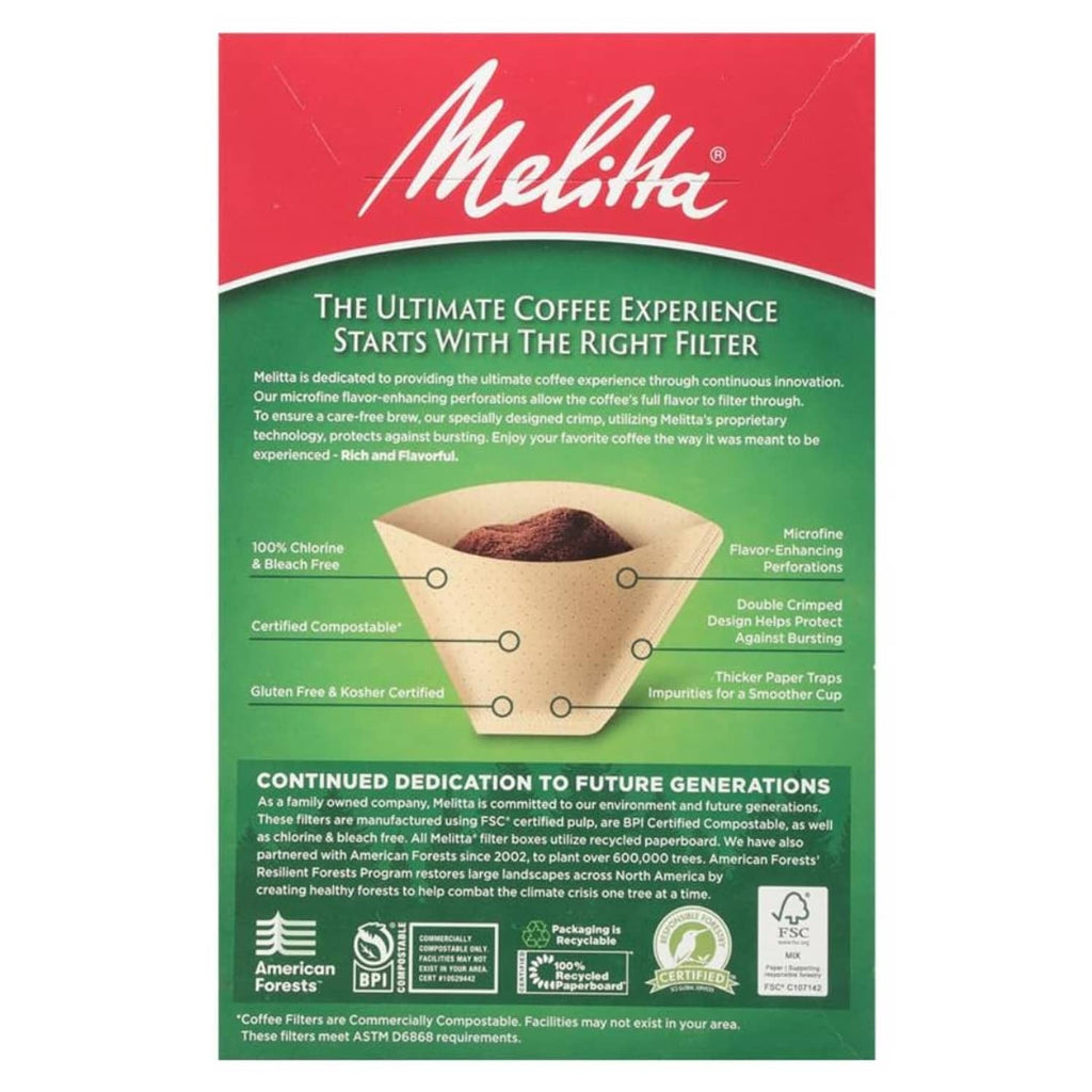 Natural Brown #4 unbleached coffee filters, box back with features and usage notes