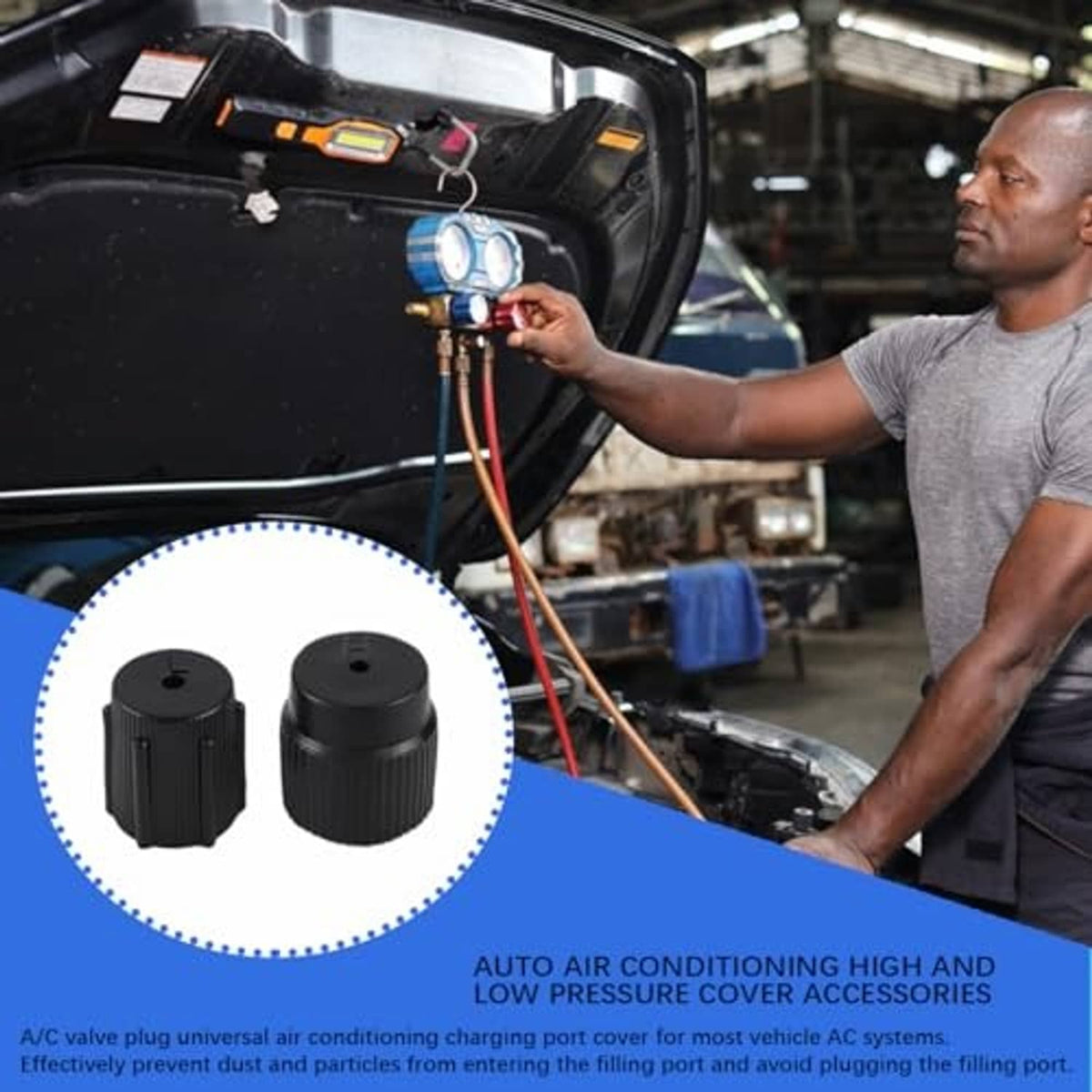 Black air conditioning valve core covers with ridged design, shown as car interior accessories