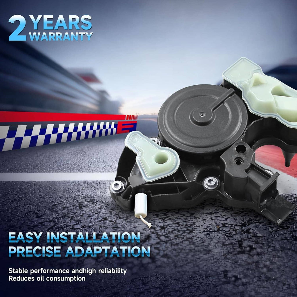 Crankcase oil separator valve with light-green cover and round black actuator, connector attached