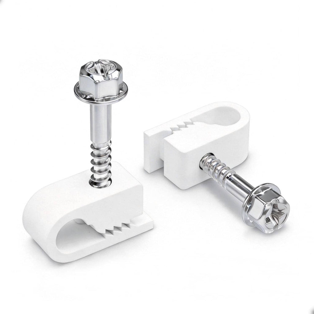 White round cable clip set with screw anchors and split cable clamp
