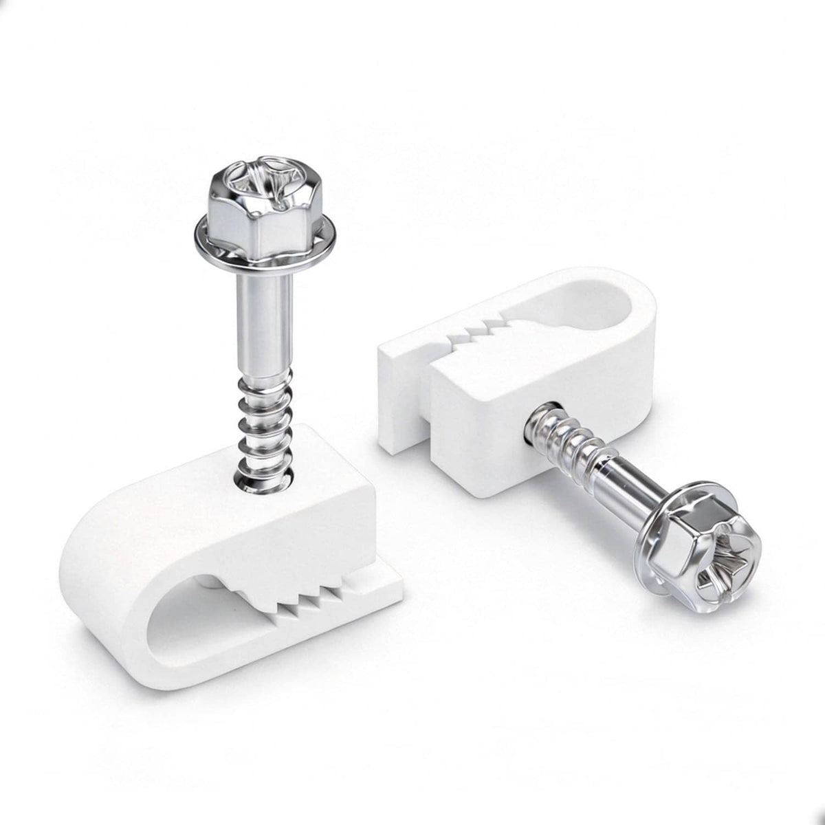 White round cable clip set with screw anchors and split cable clamp