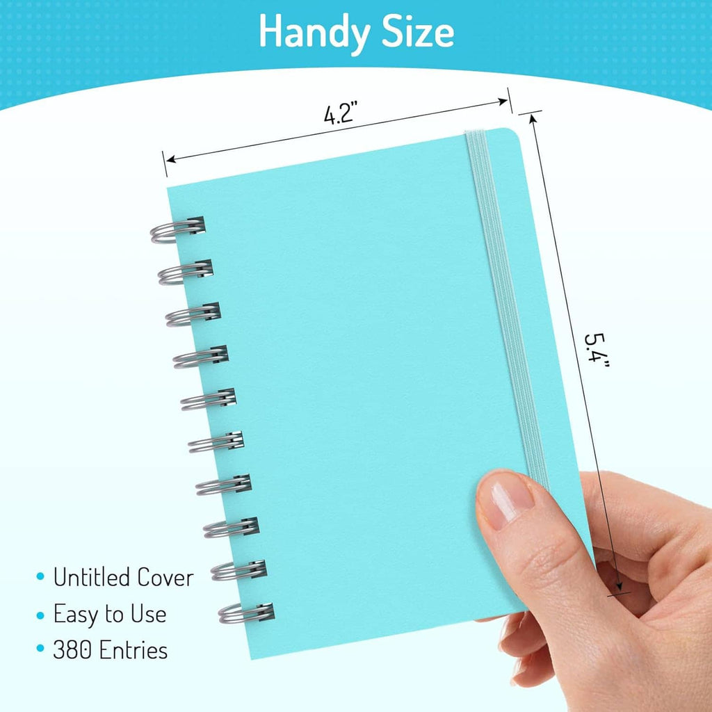 Turquoise small password notebook with spiral binding, handy 4.2 in cover width shown