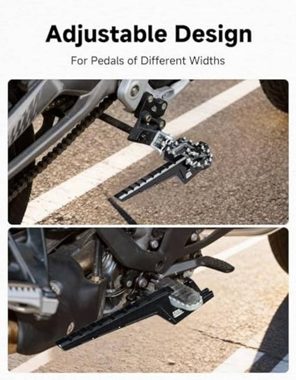 Black adjustable passenger footpeg installed on a bike frame near the side step