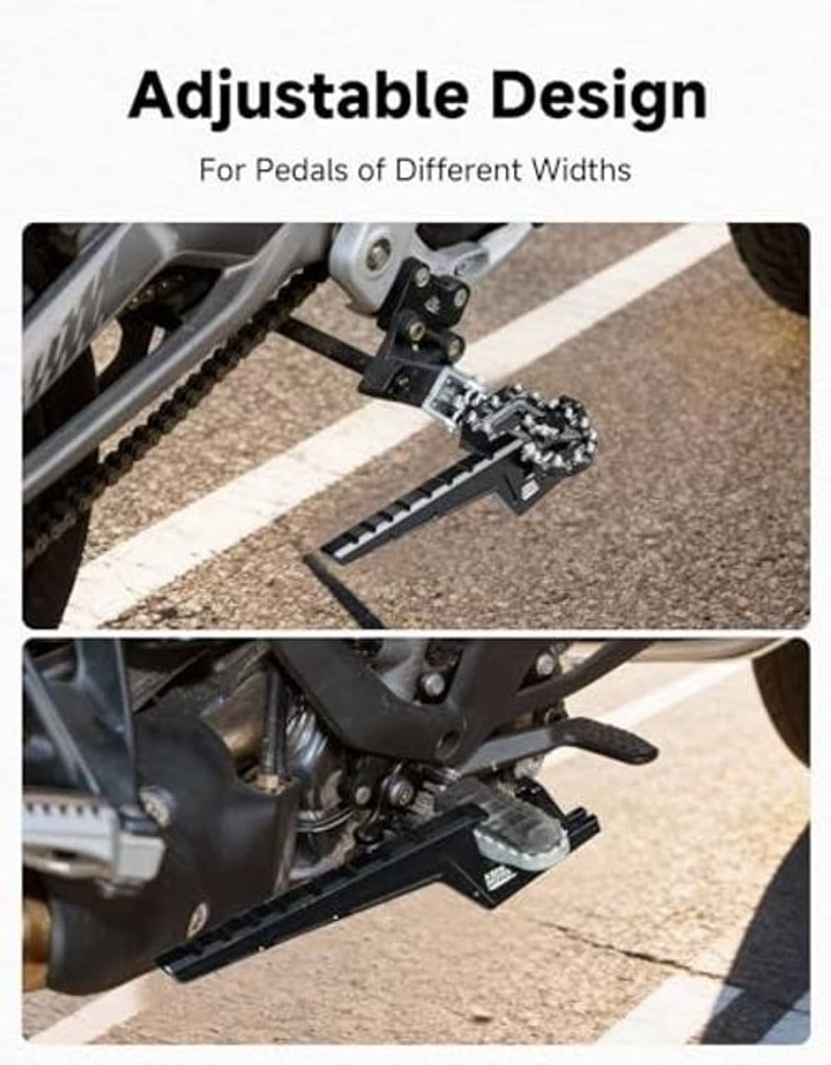 Black adjustable passenger footpeg installed on a bike frame near the side step