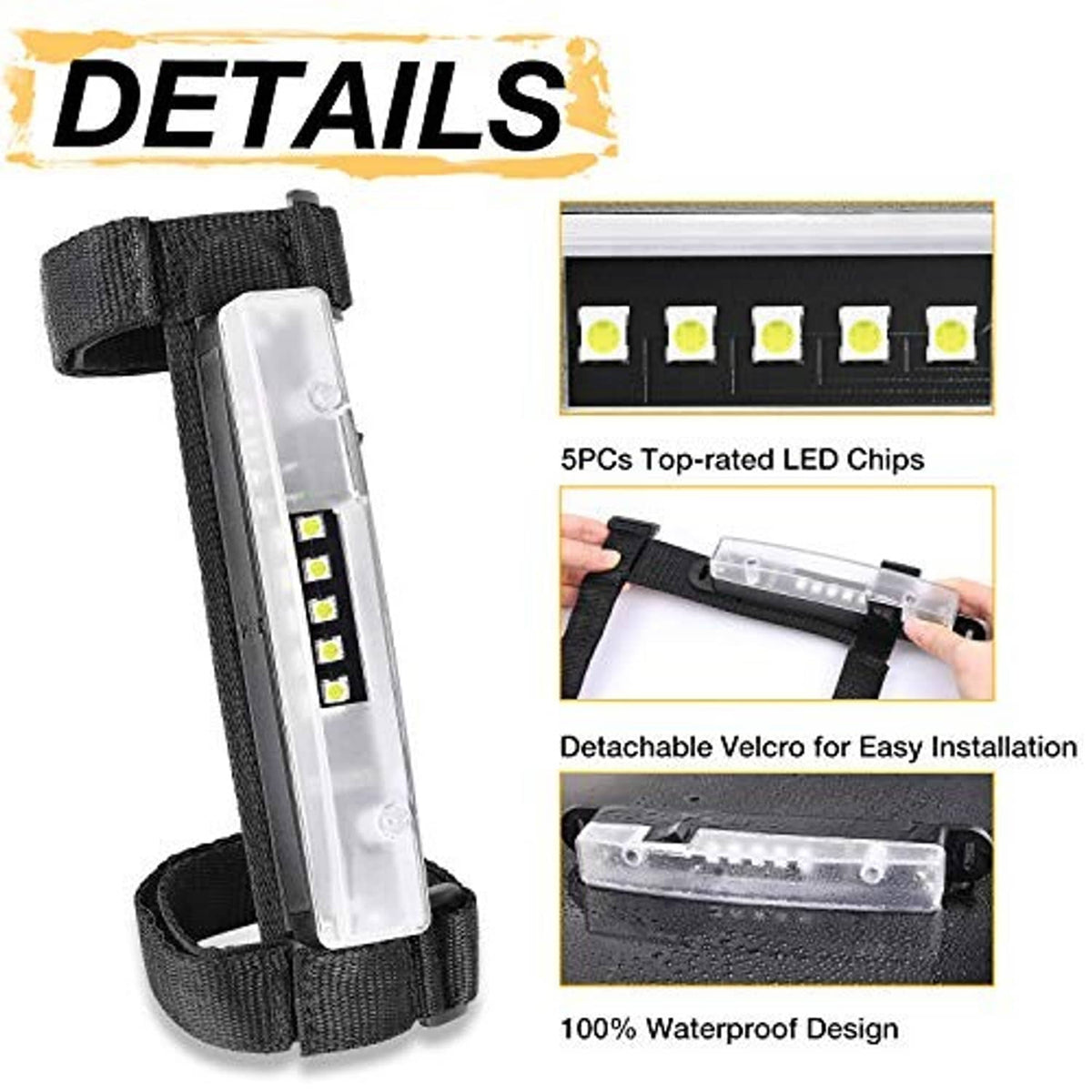 Clear LED dome light bar with side strap and visible 5-chip LED panel