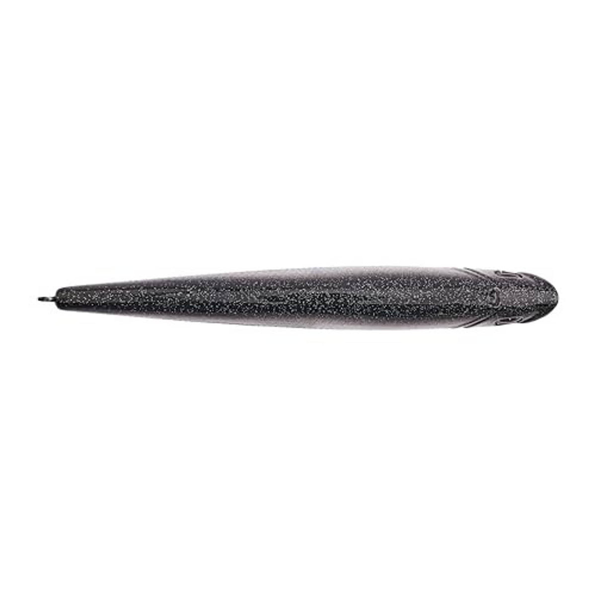 Black silver fishing lure with minnow shape and textured holographic body