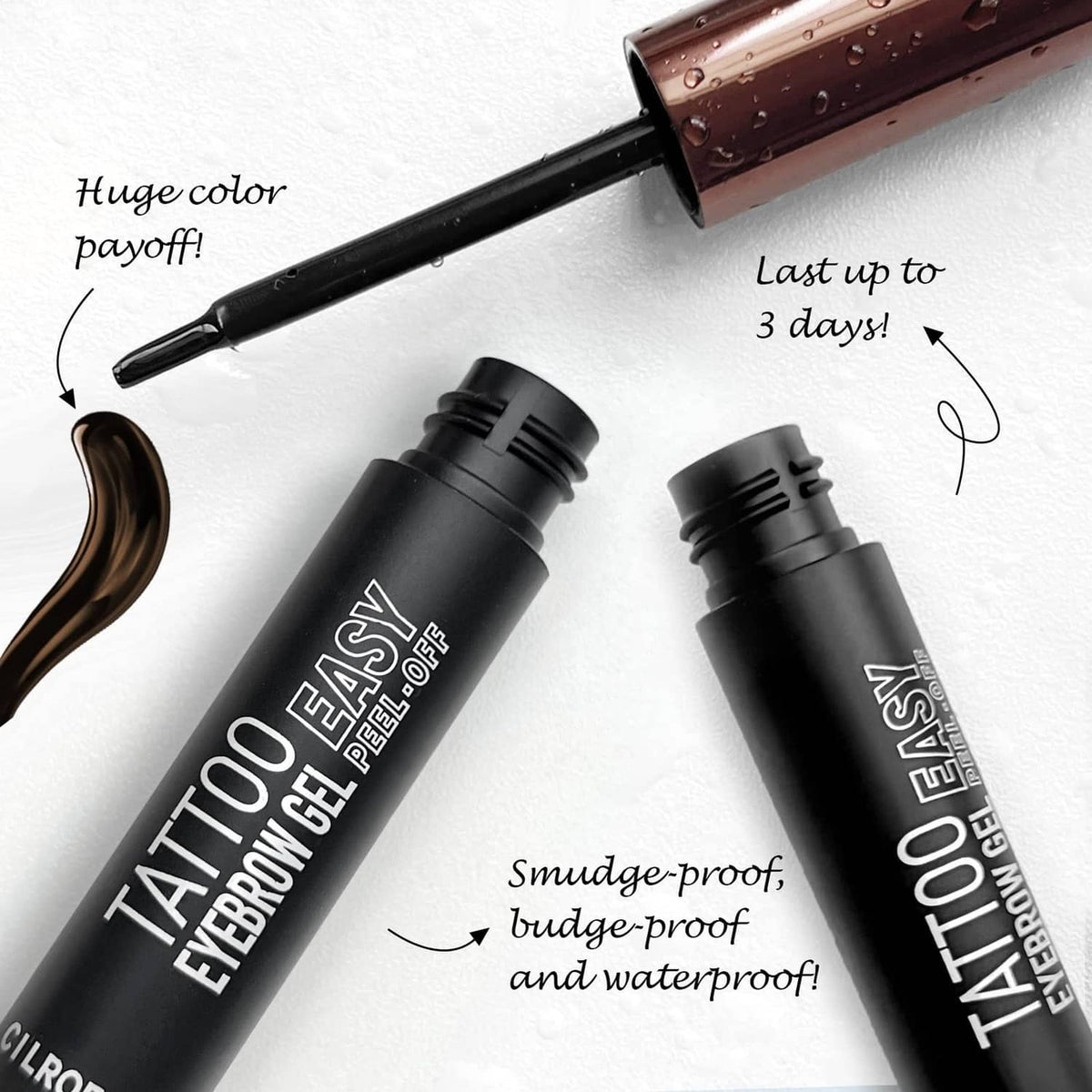 Cilrofelr peel-off eyebrow gel tubes with doe-foot applicator tip and brown shade