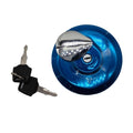 Blue fuel gas cap with chrome lock insert and two keys