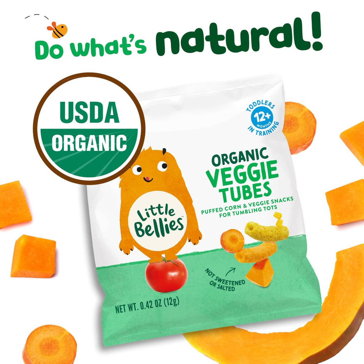 Organic veggie tubes snack pouches, 7-pack with Little Bellies branding