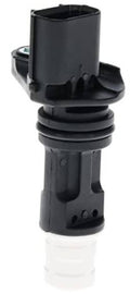 Crankshaft position sensor black housing with ribbed spring mount and connector