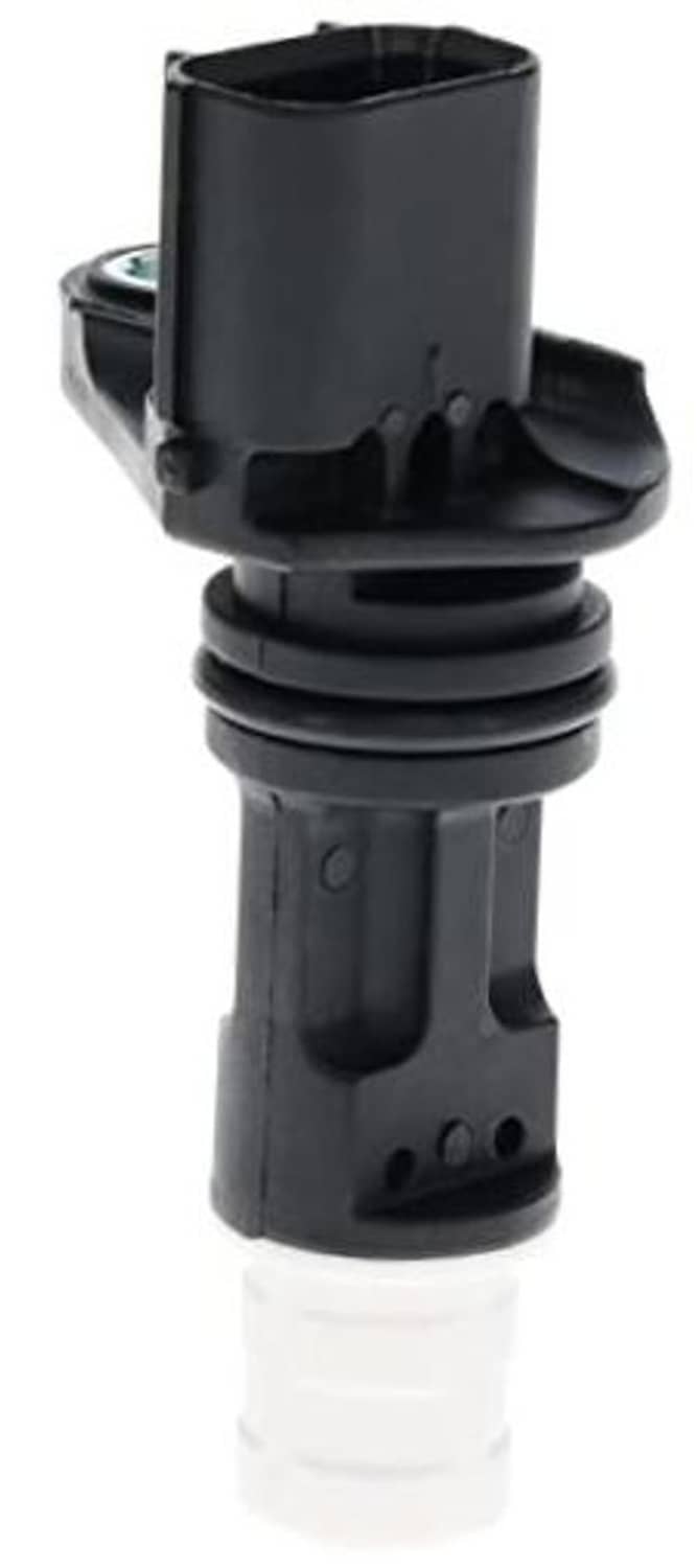 Crankshaft position sensor black housing with ribbed spring mount and connector