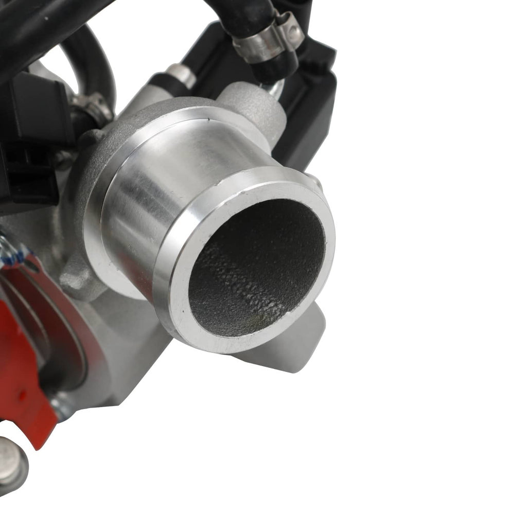 Turbocharger inlet housing with machined metal flange and black rubber seal