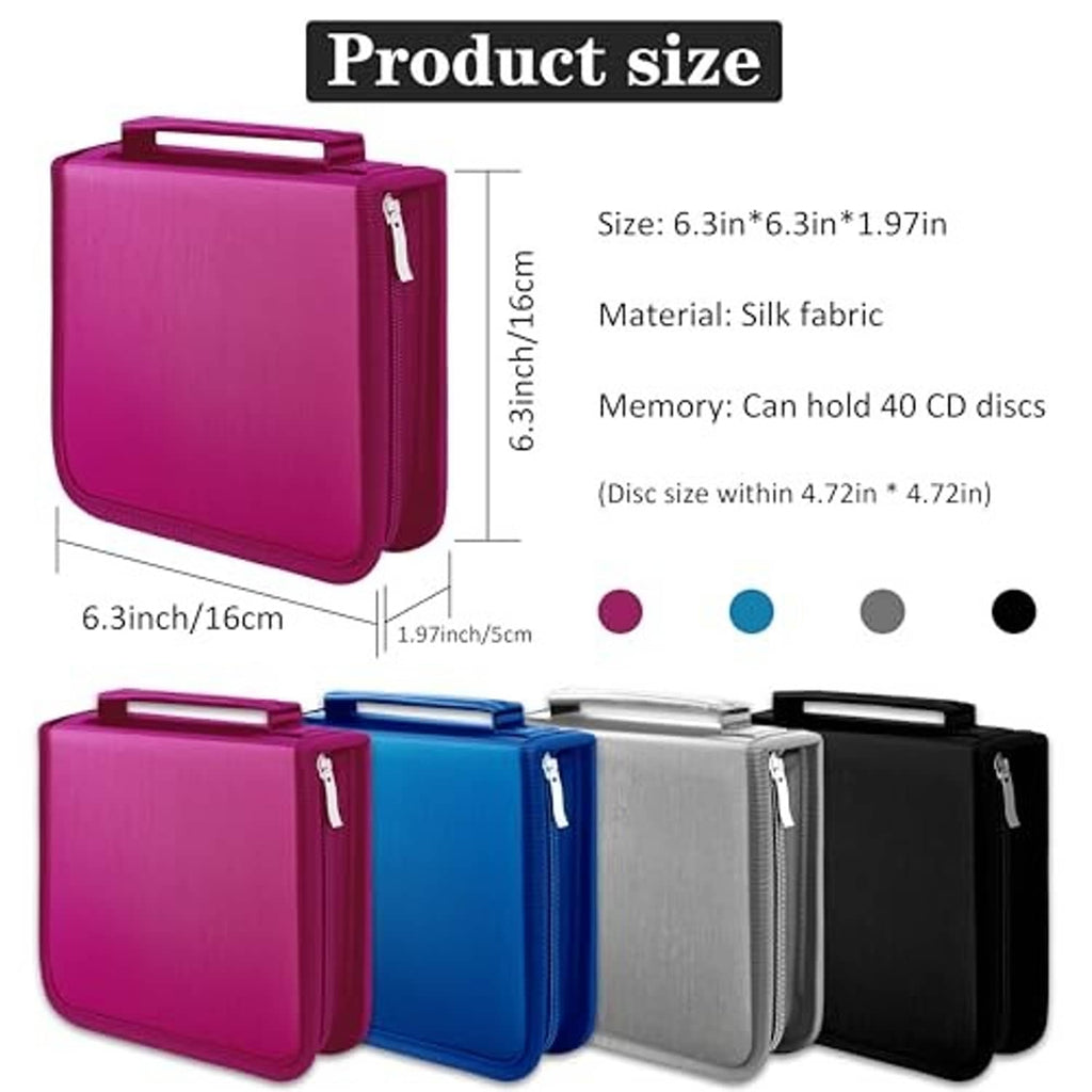 Magenta CD storage case with top handle and zipper closure, compact rectangular form