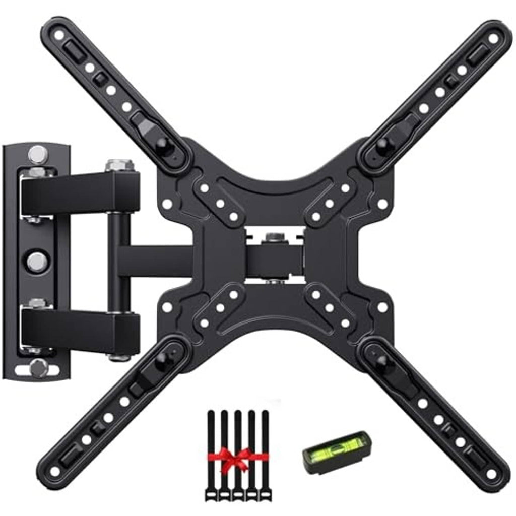 Full-motion TV wall mount bracket, black, with wall plate and crossbar arm assembly