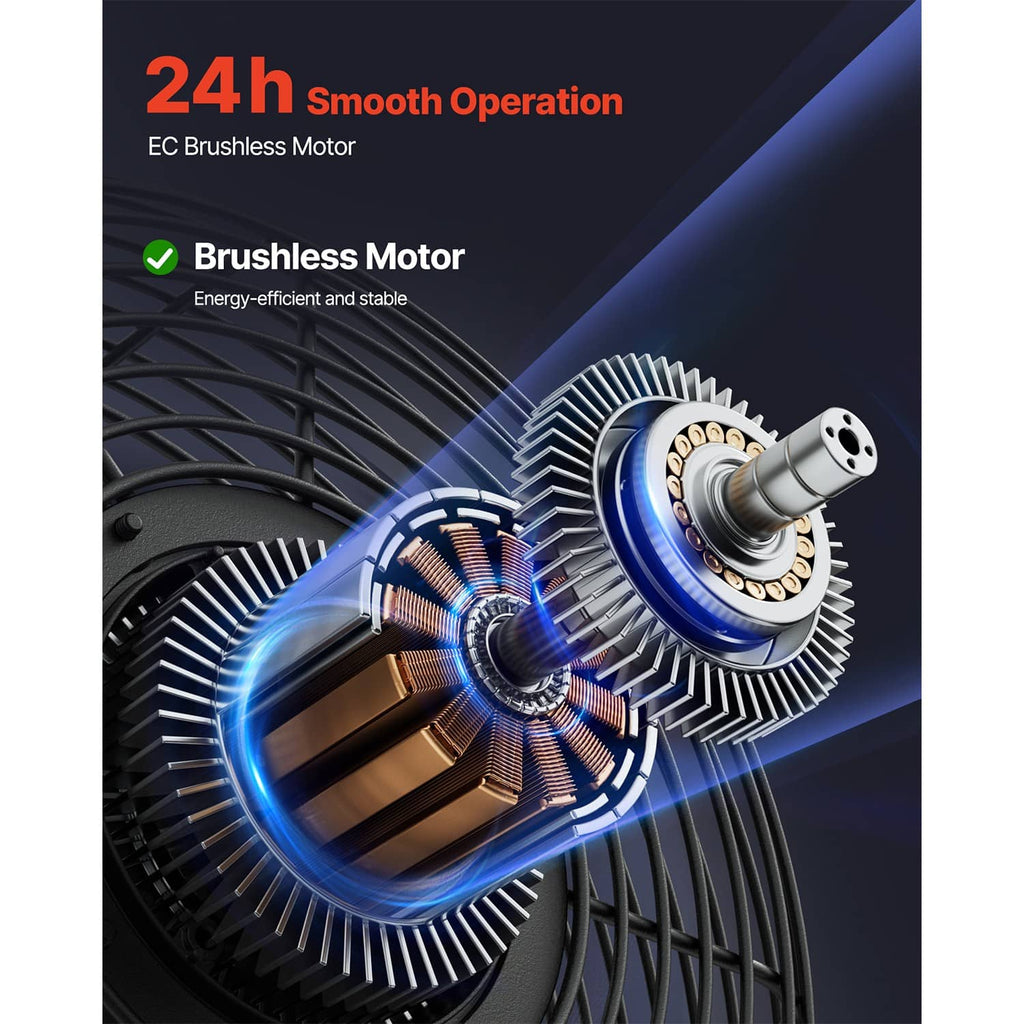 Wall-mount shutter exhaust fan motor with visible internal blades