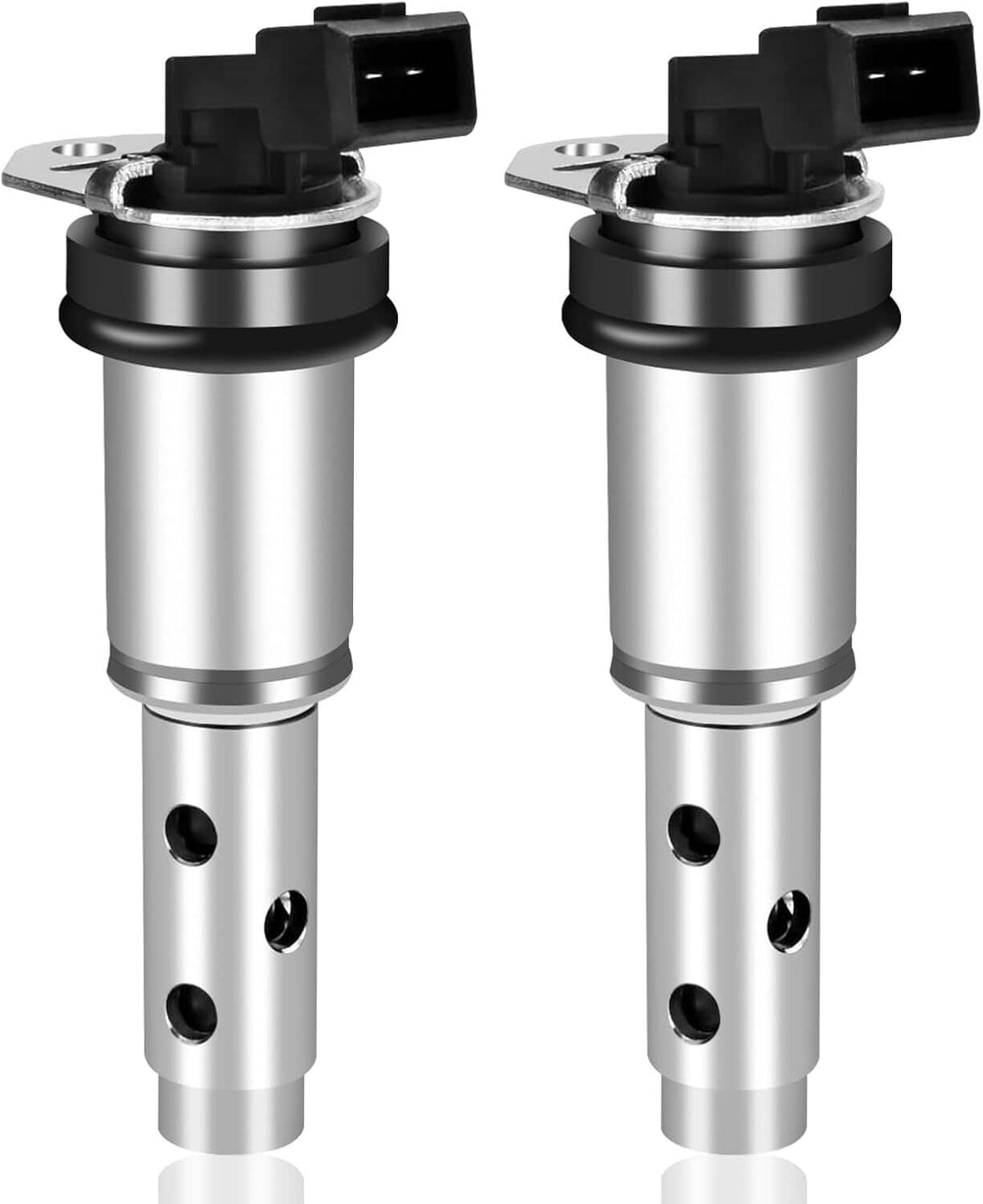 Variable timing control solenoid valve with black connector and silver body, set of 2