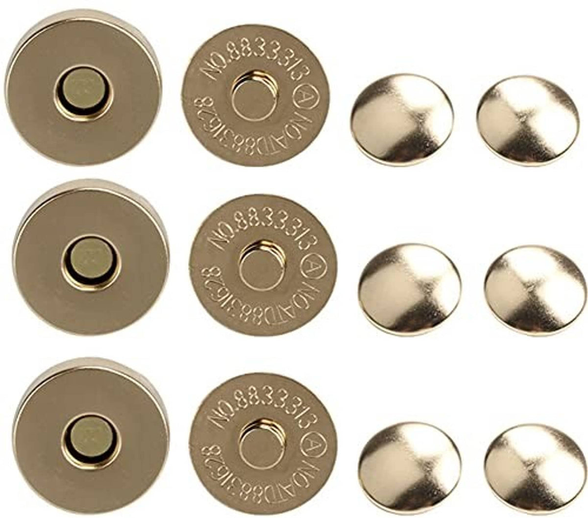 Gold-tone magnetic button snaps set, 18mm double rivet caps and backs