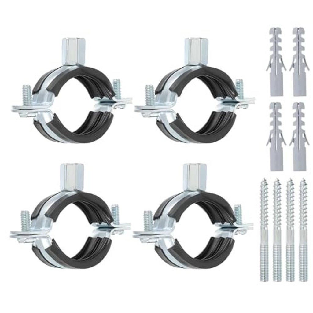 Set of 6 black rubber split ring pipe hanger clamps with galvanized bolts