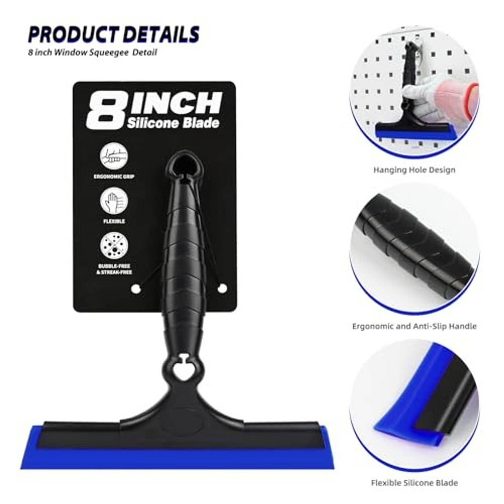 8 inch window squeegee detail view with silicone blade and hanging hole