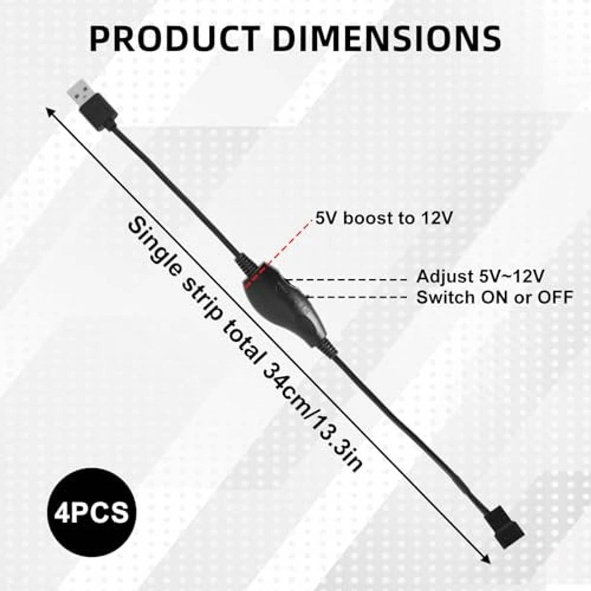 USB to 4-pin fan speed controller adapter cable, adjustable, about 34 cm total length