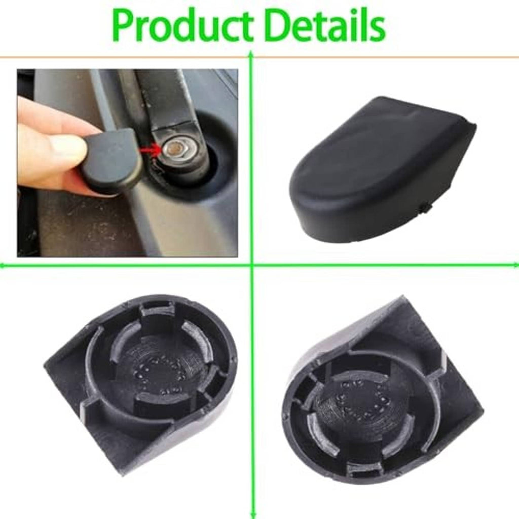 Black wiper arm nut cover bolt cap with circular mounting opening, set of two