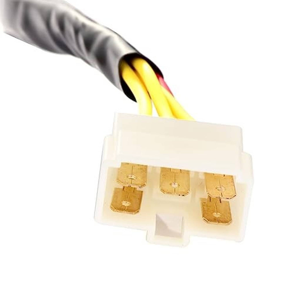Voltage regulator rectifier relay connector plug with four brass terminals and yellow wire