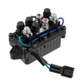 Tilt trim relay module for Yamaha outboard, black housing with blue wires and terminal bolts