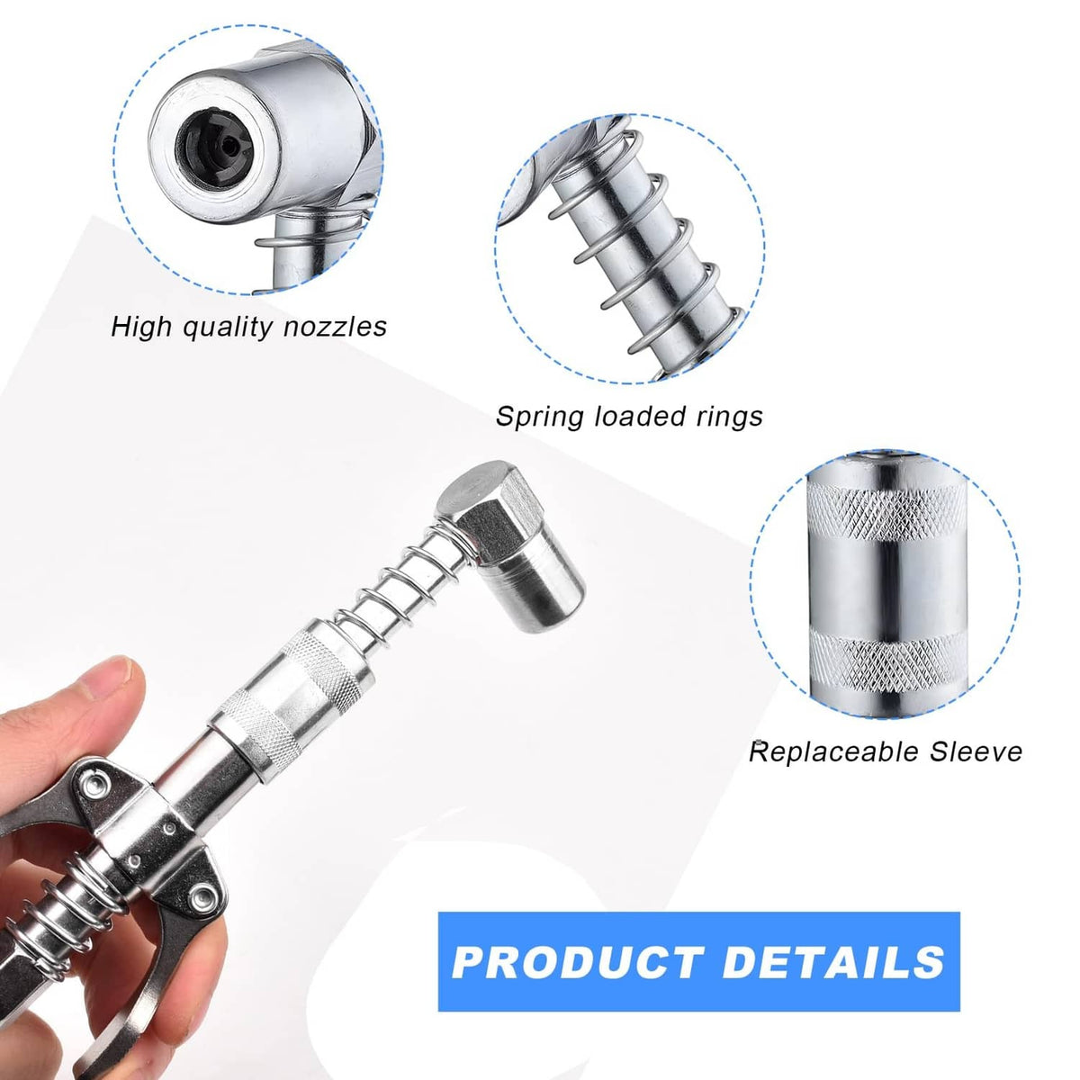 Wevdn 90-degree grease coupler adapter, steel rings and replaceable sleeve
