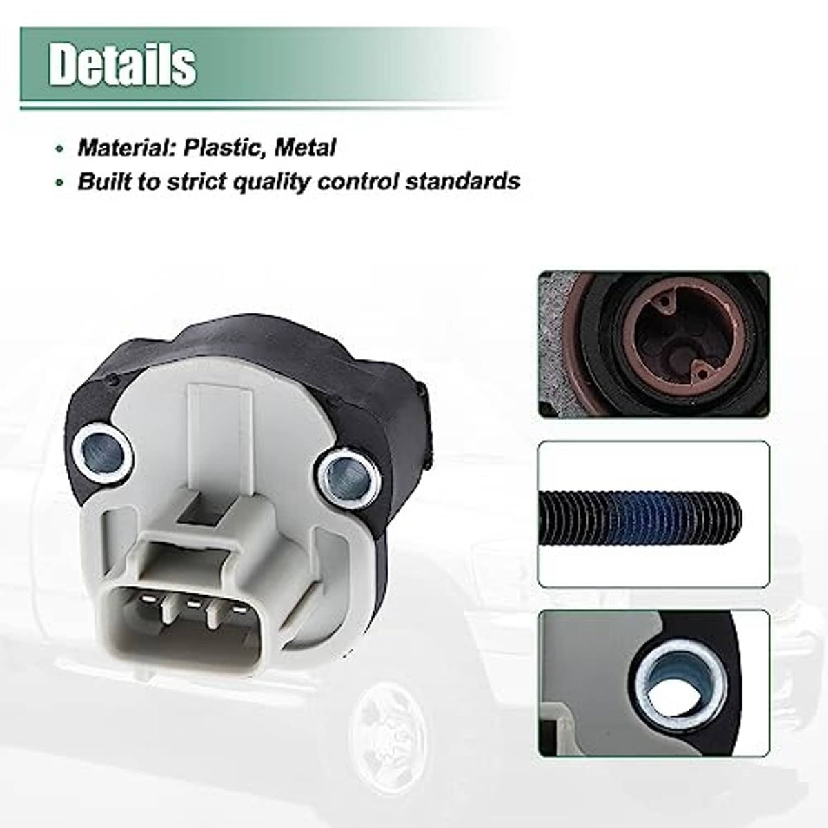 Throttle position sensor with plastic metal housing and black ribbed mounting studs