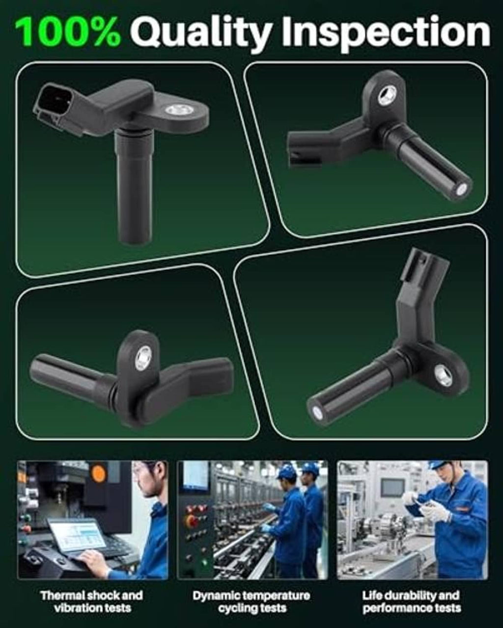 Crankshaft position sensor with black body, visible 2-pin plug, and mounting hardware