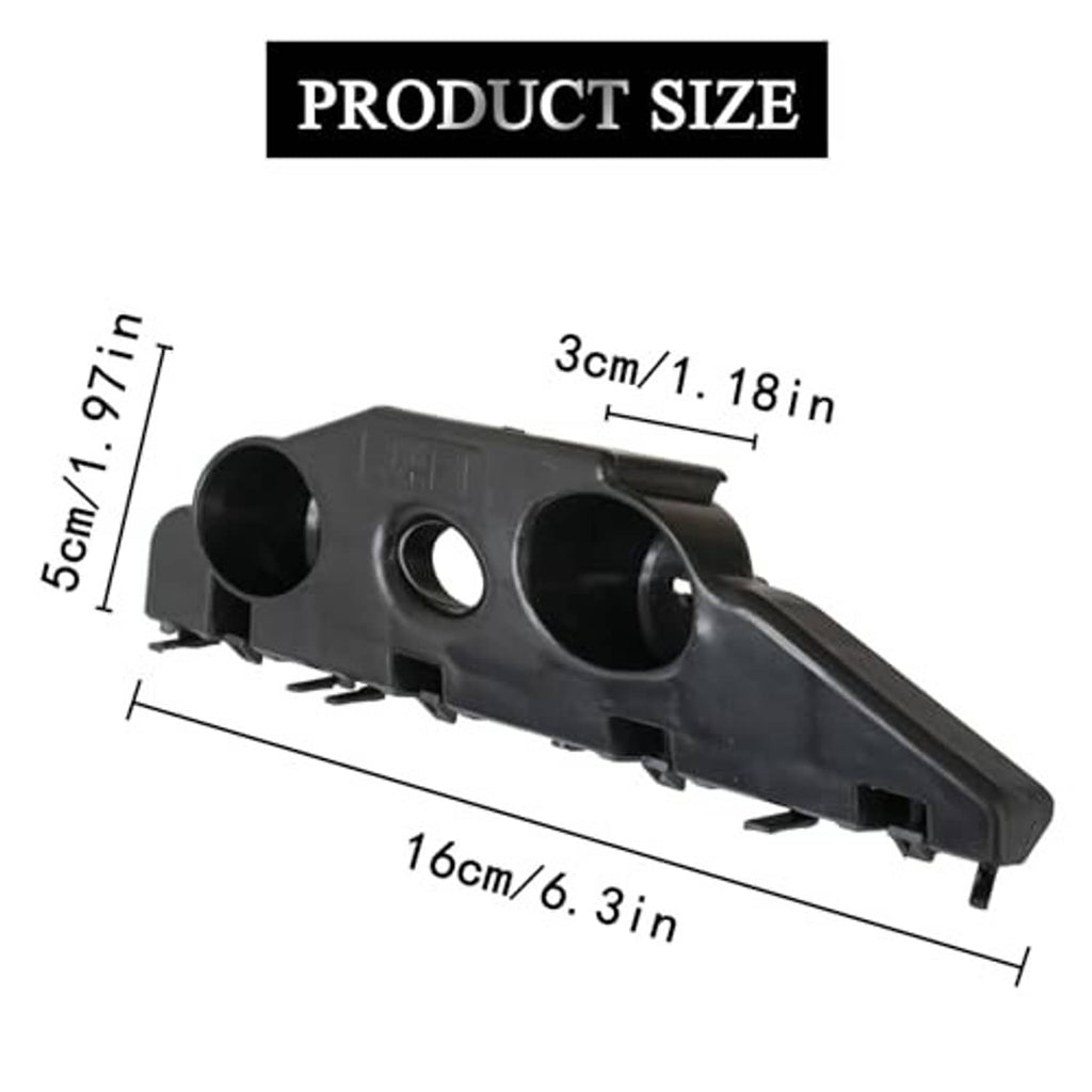 Front bumper bracket cover, black plastic, three circular openings and long mounting edge