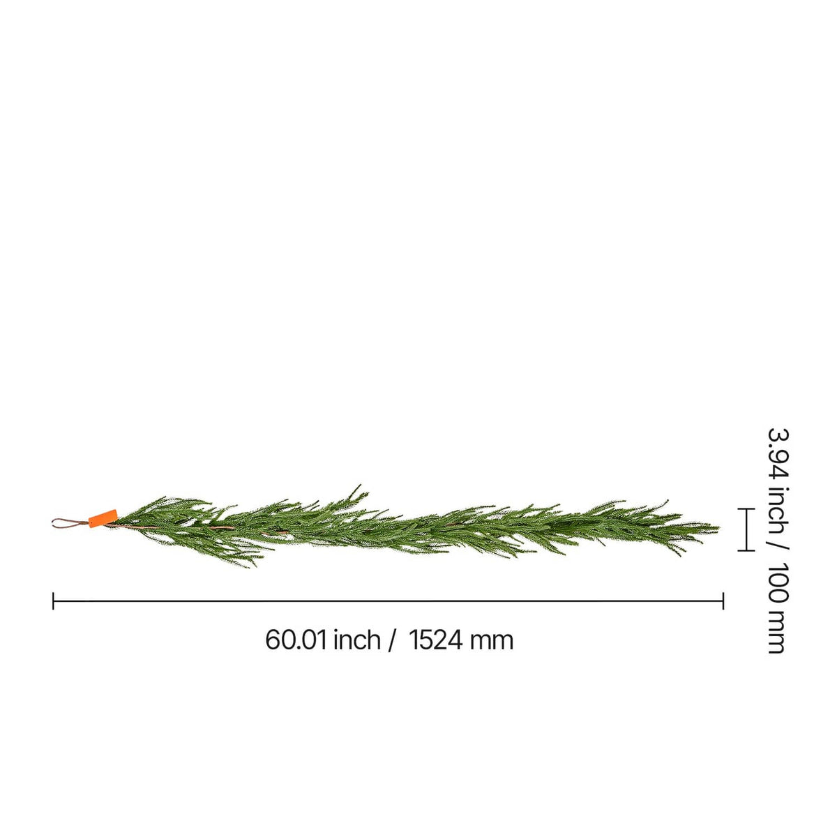 Artificial green pine garland strand, 60.01 in long, shown laid straight