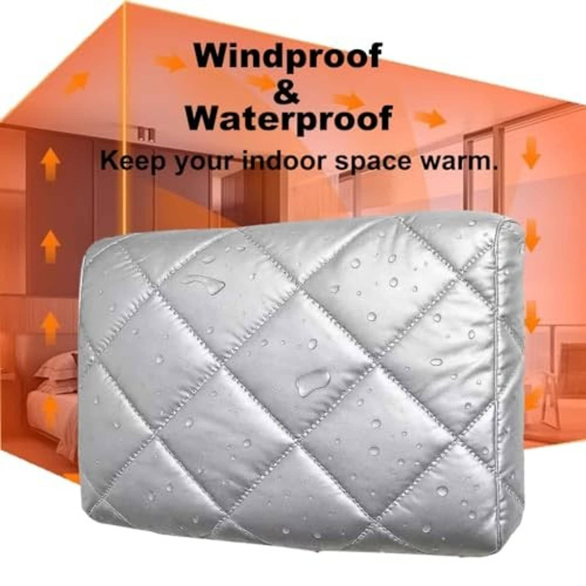 Silver quilted air conditioner cover with water-drop texture and windproof padding