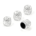 Rhinestone tire valve stem cap set, white crystal sparkle with silver-tone base