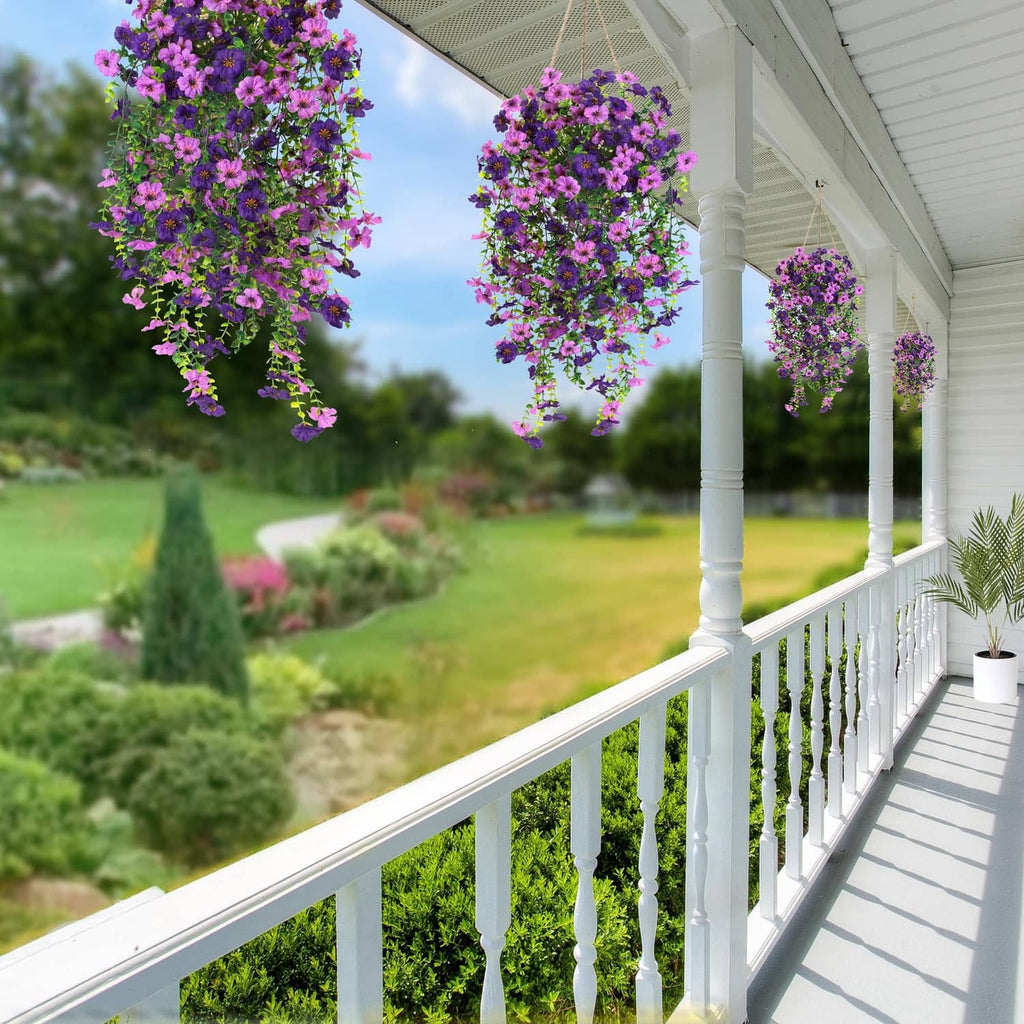 RivetOak Artificial Fake Hanging Flowers 11.8 x 7.8 x 0.3 inches, Purple & Magenta