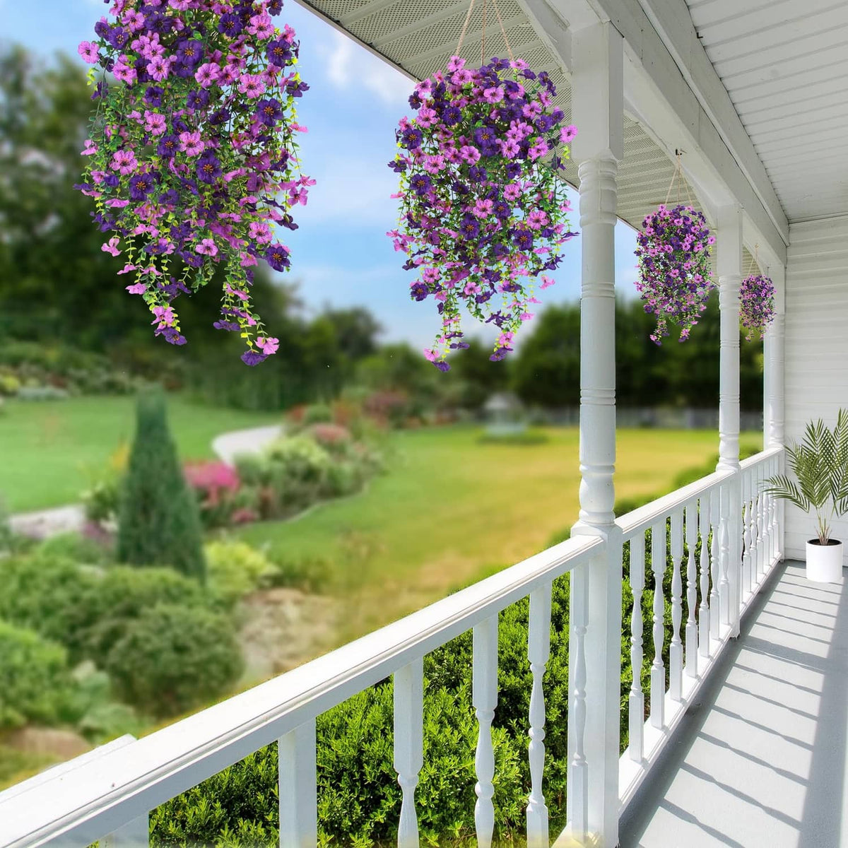 RivetOak Artificial Fake Hanging Flowers 11.8 x 7.8 x 0.3 inches, Purple & Magenta