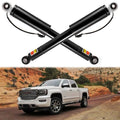 Pair of black rear shock absorbers/struts with top mounts and bottom bushings