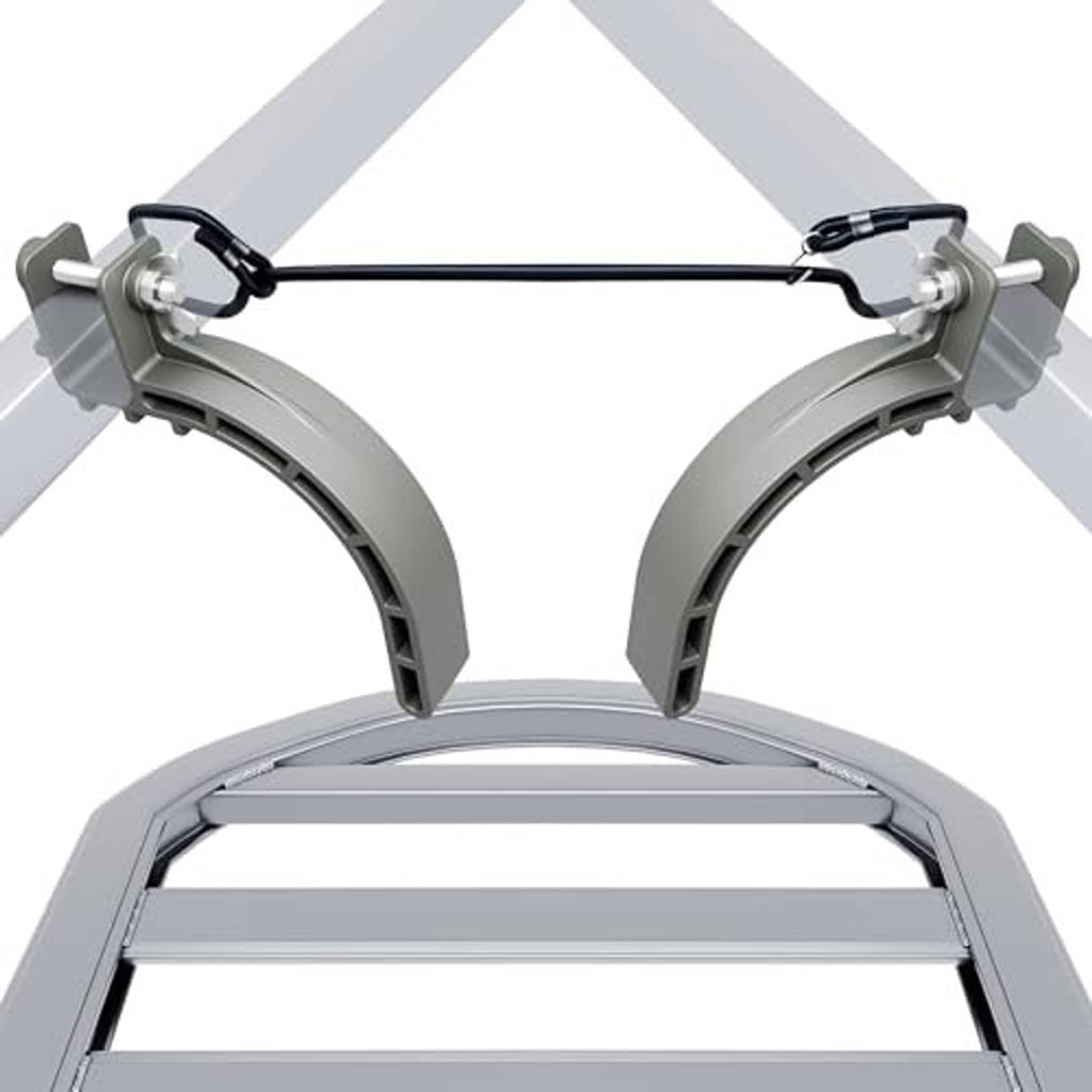 Grey tree stand stirrup pair with metal brackets and black strap bar