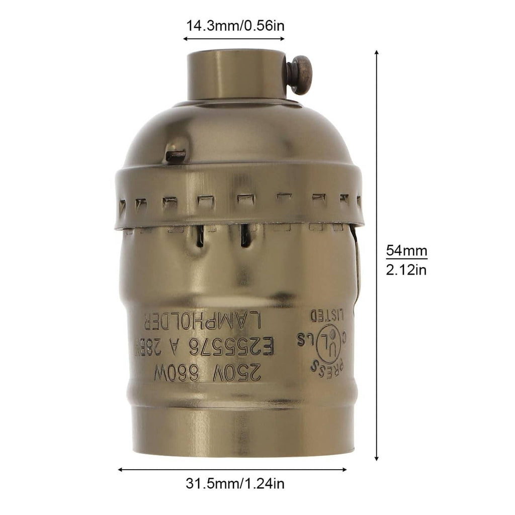 Brass-colored E26/E27 lamp socket replacement, metal holder with mounting base