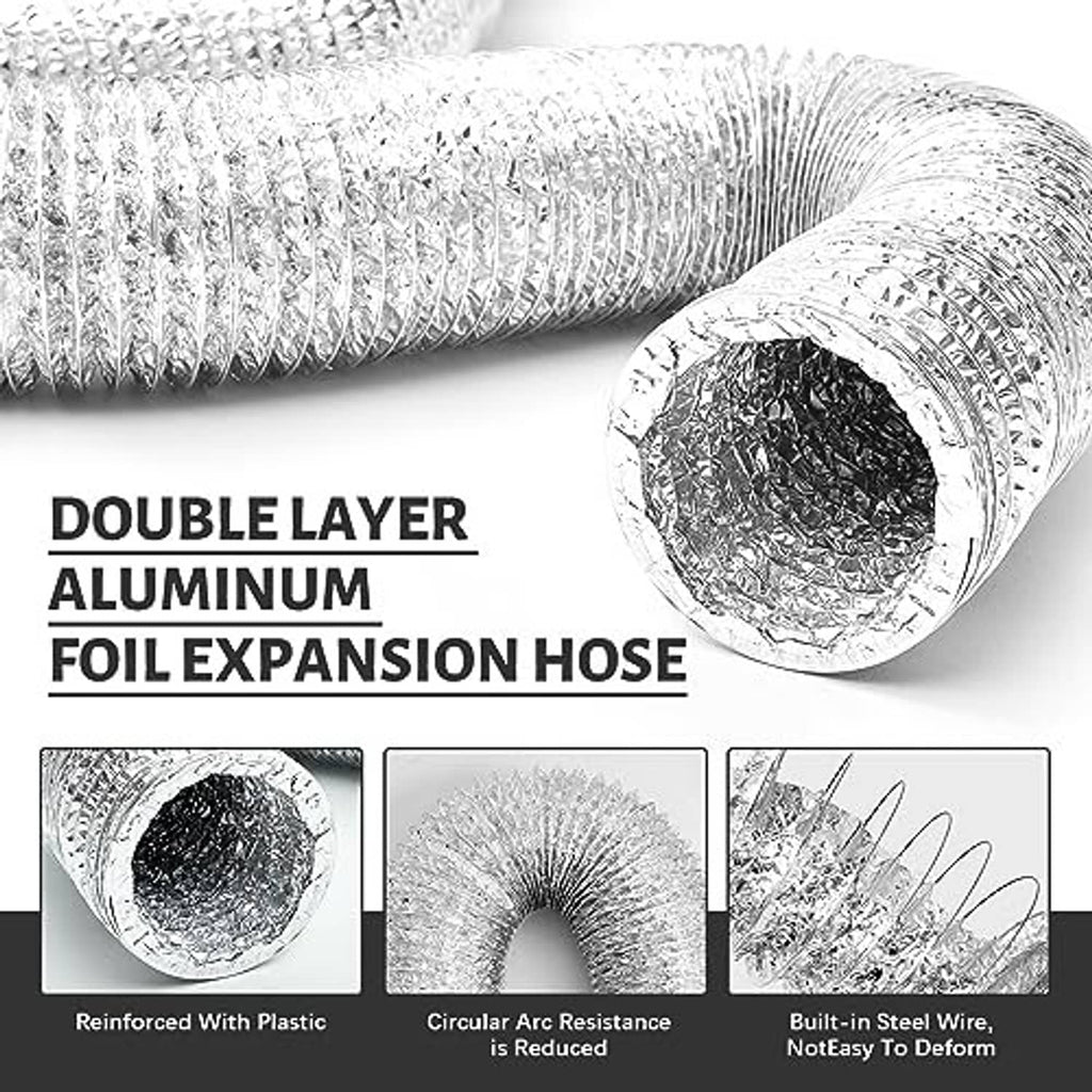 Silver aluminum foil expansion vent hose with reinforced ribbed sections and flared ends