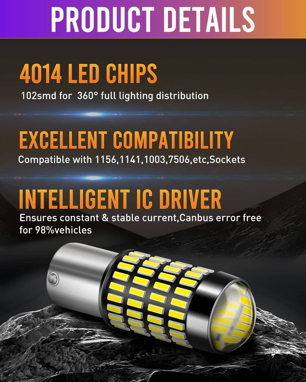 Silver LED bulb detail view with 4014 LED chip strip array on the lens