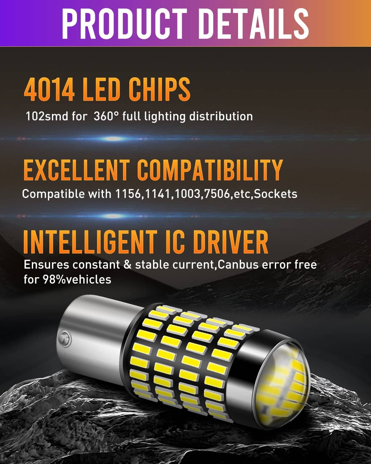 Silver LED bulb detail view with 4014 LED chip strip array on the lens