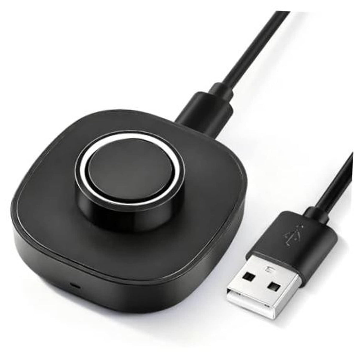 Black smart ring charger stand with charging cable and USB plug
