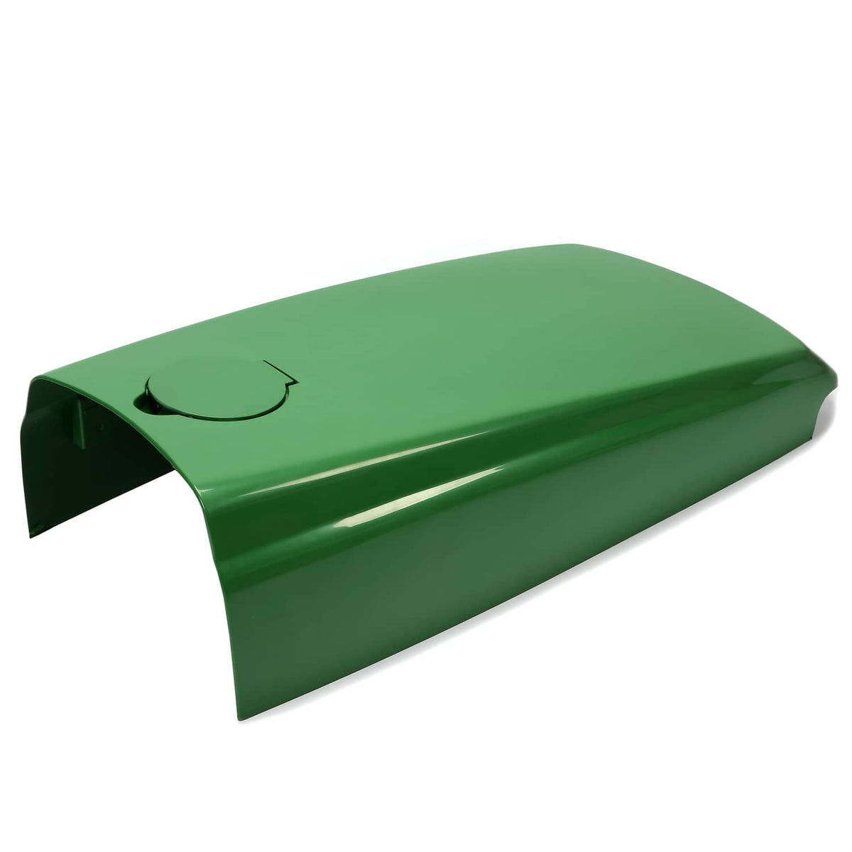 Green tractor upper hood with fuel door opening and black underside edge