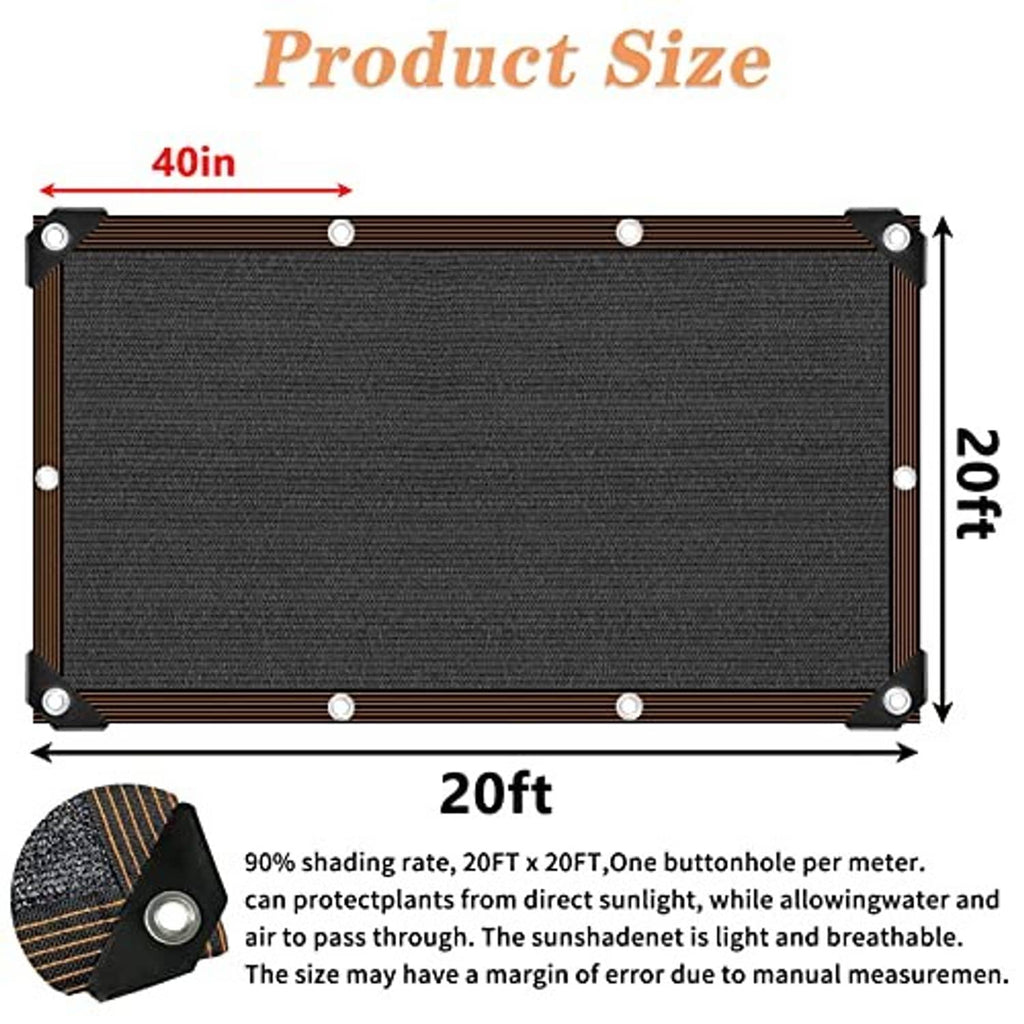 20 ft x 20 ft dark mesh tarp diagram with metal grommets at corners