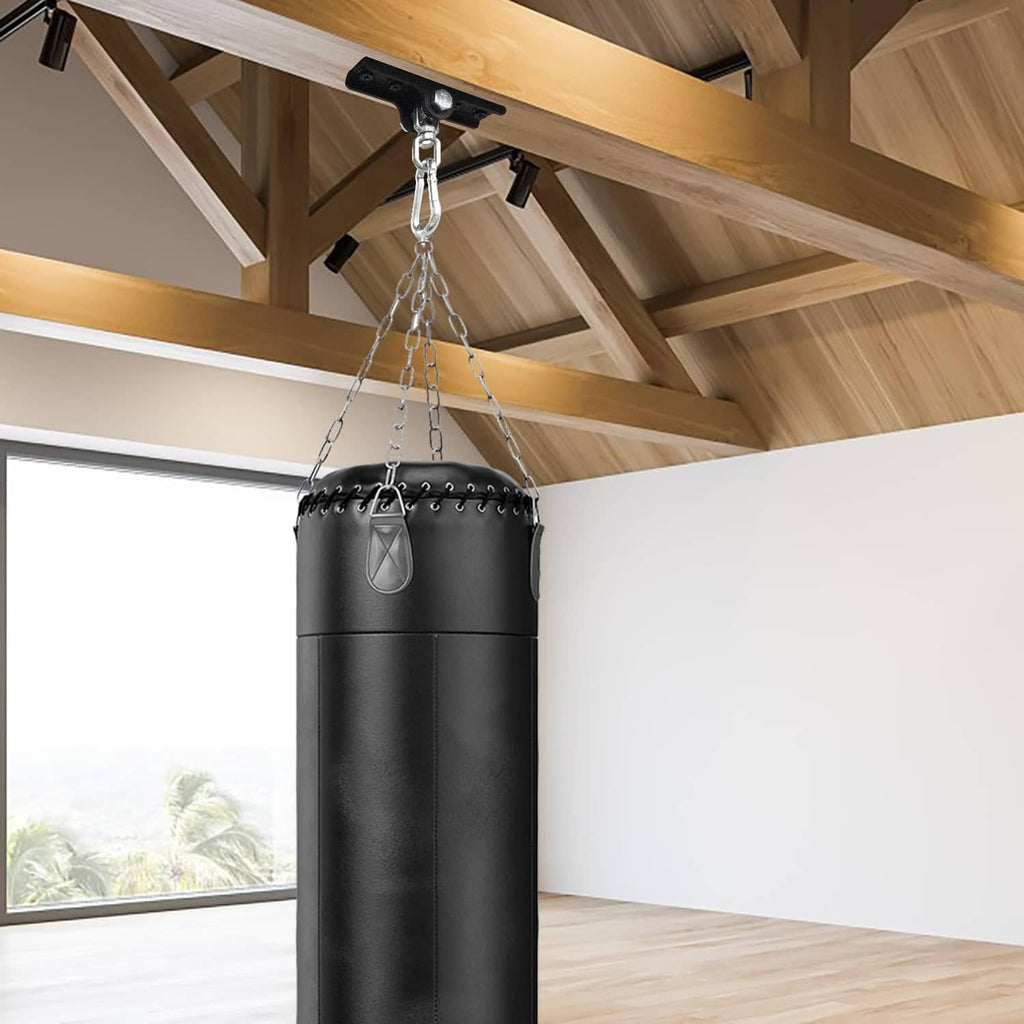 Matte black ceiling punching bag hanger with chain and swivel hook