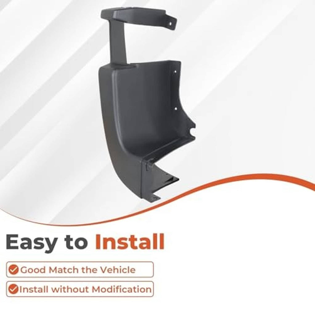 Rear left bumper side end cap cover, dark gray plastic with side bracket and notch